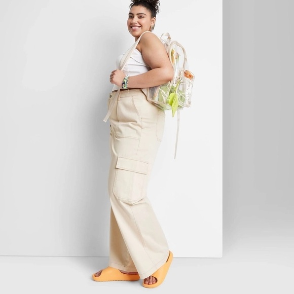 Women’s Pants | Women's High-Rise Cargo Utility Pants Beige - Picture 3 of 5